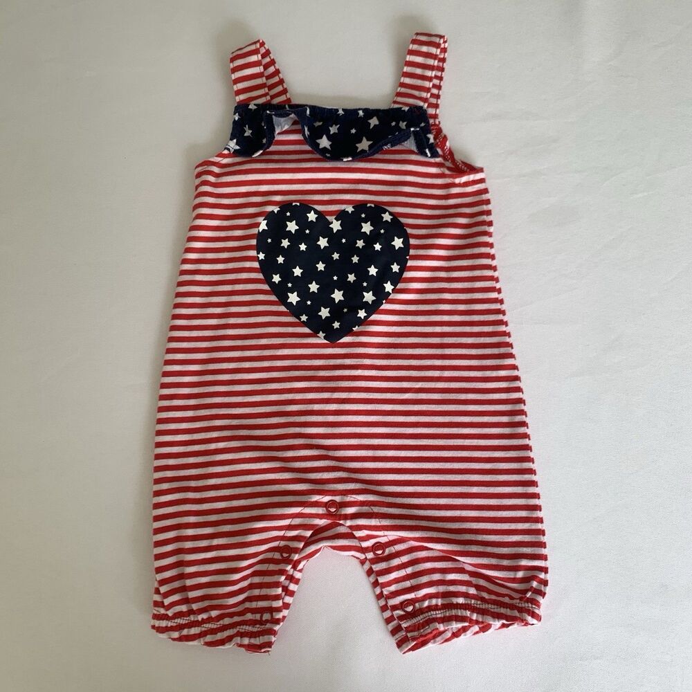 Celebrate Patriotic Romper Bodysuit Baby Girl 6-9M Red White Blue Ruffle Flag